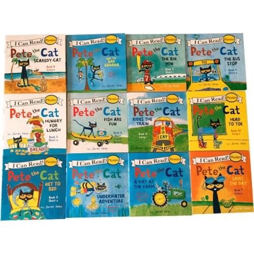12 Books/Set I Can Read Pete The Cat English Picture Books Children Story Book Early Educaction Pocket Reading Book