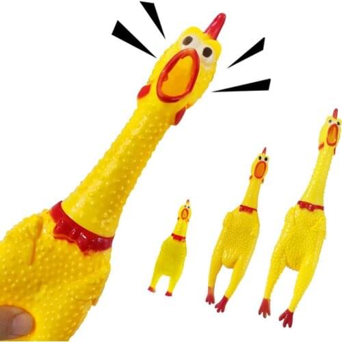 Hot Sale 17cm Yellow Rubber Screaming Chicken Pet Dog Cat Baby Toy Squeak Squeaker Chew Crow Chook Gift