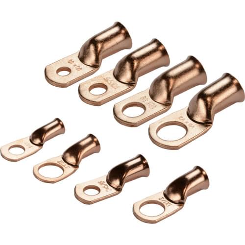 5Pcs 0-8AWG Bare Copper Ring Lugs Battery Crimp Terminals Electrical Wire Cable Connectors M5-M12 Kit Assortment