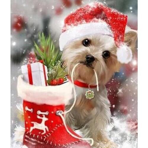 5D DIY Diamond Painting Square Round Diamond Animal Painting Cute Christmas Puppy Picture Embroidery Cross Stitch Home WG2807