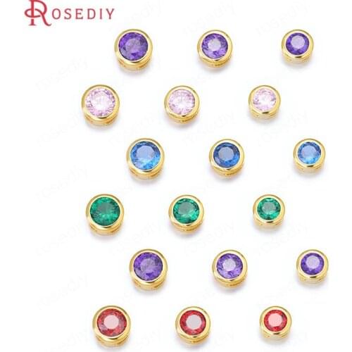 B054)6 pieces 5.3mm 5.7mm 6.3mm 24K Champagne Gold Color Brass with Zircon Bracelet Beads High Quality Jewelry Accessories