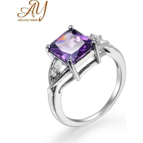 Anillos Yuzuk Simple 925 Silver Ring With Square Amthyst Topaz Gemstone Wedding Engagement Ring Finger Jewelry Size 6 7 8 9 10