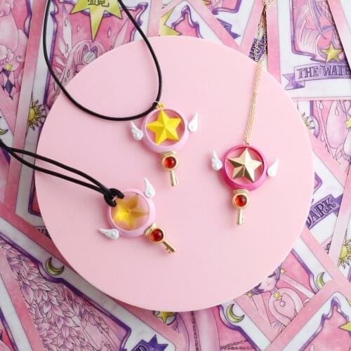 Anime Cardcaptor Magic Card Girl Sakura Magic Key Transparent Crystal Star Key Necklace Pendant Halloween Costumes Accessories