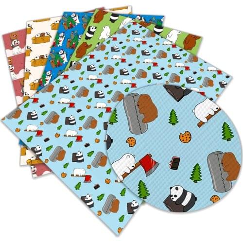 Faux Leather Printed Cute Cartoon Bear Pattern A4 22x30cm for Crafts Synthetic Leather Hairbow Accessory Decoration