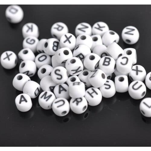 White Mixed Letter Alphabet Acrylic Flat Round Spacer Beads For Jewelry making DIY 7x5mm 200Pcs YKL0223X