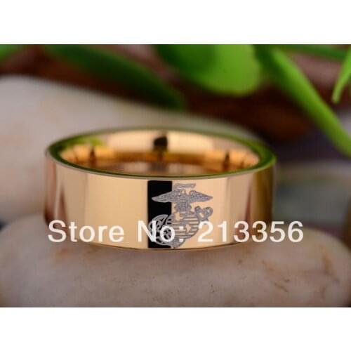 Free Shipping UK Russia Brazil USA Hot Selling 8MM Golden Pipe Military Army Marines Mens Fashion Tungsten Carbide Wedding Ring