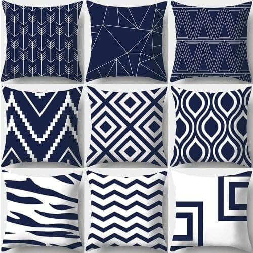 Dark Blue Geometric Print Decorative Cushions Pillowcase Polyester Cushion Cover Throw Pillow Sofa Decoration Pillowcover 40936