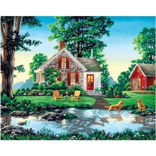 Scenery cabin diamond painting full square mosaic embroidery cross stitch dog rhinestone picture puzzle drawing wall decor craft