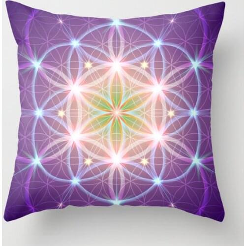 Purple Flower of Life Decorative Pillow Cushion Covers Square Pillowcase for Sofa Cotton Linen Pillow Cover