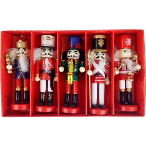 5pcs 12cm Wooden Nutcracker Puppet Drawing Walnuts Soldier Christmas Decorations L4MB