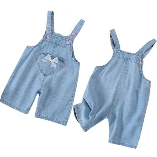 Girls Denim Overalls Bow Summer Fashion New Children Clothing Casual Kids Suspender Trousers Girls Short Jeans 1-3Yrs Blue Jeans