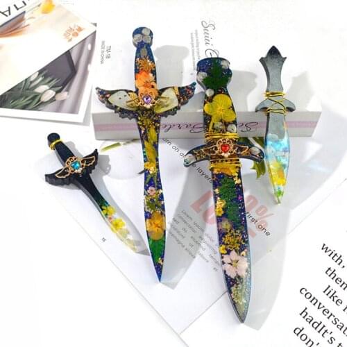 DIY Dagger Crystal Epoxy Resin Mold Sword Cutter Knife Pendant Silicone Mould N58F