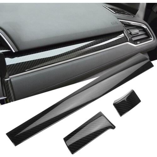 For Honda Civic 2016-2017 3Pcs Carbon Fiber Color Car Interior Front Center Control Dashboard Stripe Cover Trim