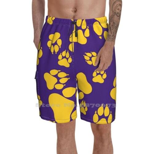 Purple And Gold Tiger Claws Pattern Digital Design Quick Dry Swimming Beach Shorts Graphics Graphic Design Graphic Art Tigers