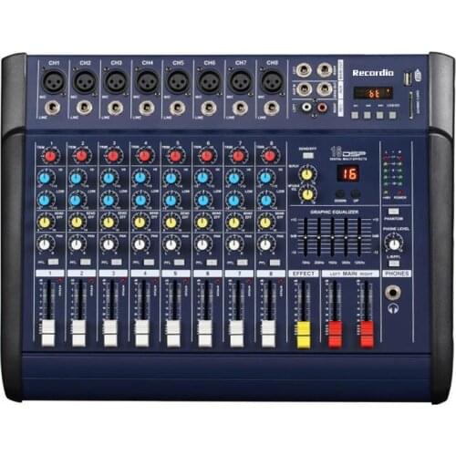 GAX-802D 8 Channel Digital Audio Mixer Console Karaoke Microphone Sound Mixing Amplifier Built-in 48V Phantom Power With USB