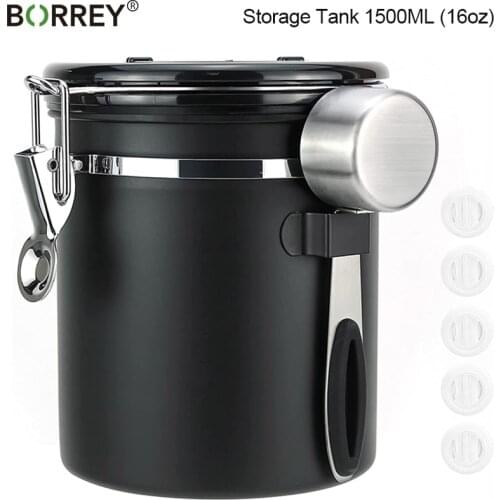 BORREY 1.5L Airtight Coffee Canister Stainless Steel Storage Container With Date Record For Storing Coffee Beans Tea Sugar 16oz