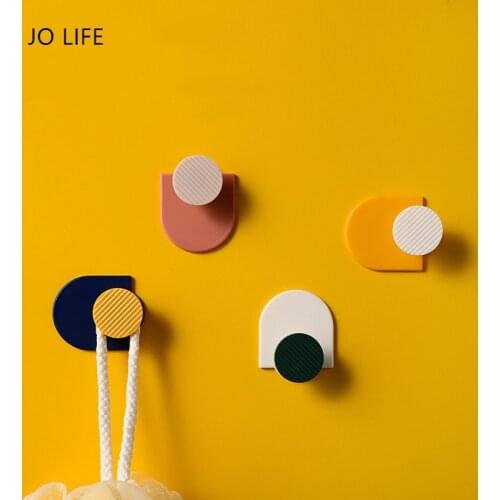 JO LIFE 4pcs/set Nordic Geometry Multifunctional Storage Hook Bathroon Kitchen Wall Mounted Sticker Hanging Hook Set