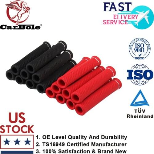 Carbole 8pcs 1"x6" Spark Plug Wire Boots Protector Sleeve SBC BBC Heat Shield Cover 2500° For LS1/LS2 Red Titanium Black Blue