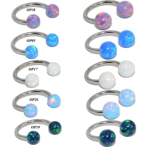 1PC Titanium G23&Opal Ball Circular Bead Ring Horseshoe Nose Ring Ear Tragus Cartilage Helix Earring Stud Labret Lip RingJewelry
