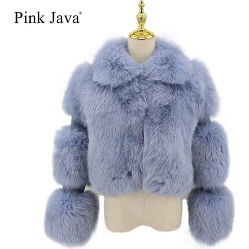 Pink java QC19020 hot sale real fox fur coat plus size genuine fur jacket women coat winter thick fur real leather