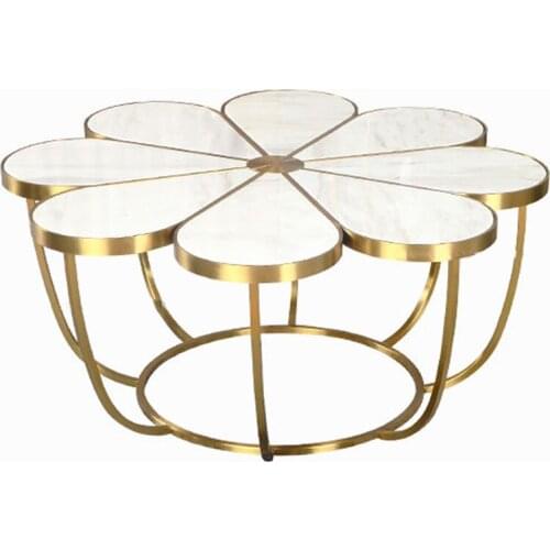 Living Room Furniture Petal Shaped Stainless Steel Mable Top Table Coffee Table