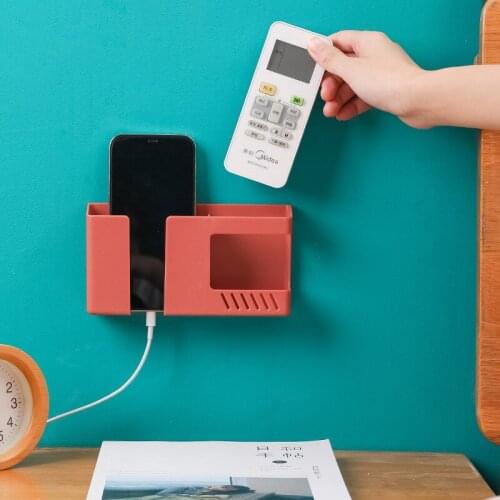 Mobile Phone Charging Wall-mounted TV Air-conditioning Remote Control Storage Box Free Perforation Seamless Wall-mounted Rack