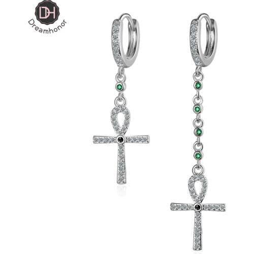 Dreamhonor Fashion Temperament Simple Long Asymmetric Cross 925 Sterling Silver Clip Earrings Jewelry For Women Gift Accessory