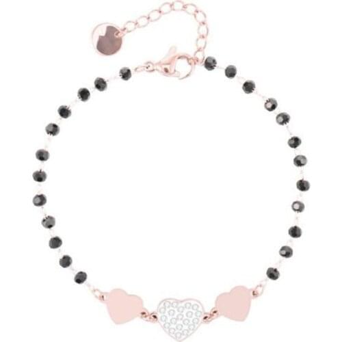 Fashion Stainless Steel Womens Bracelet Heart-Shaped Crystal Bead Bracelet Romantic Valentines Day Gift