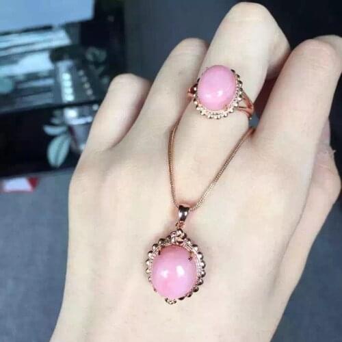 Pink Opal jewelry set Natural Real Opal 925 sterling silver 1pc pendant,1pc ring