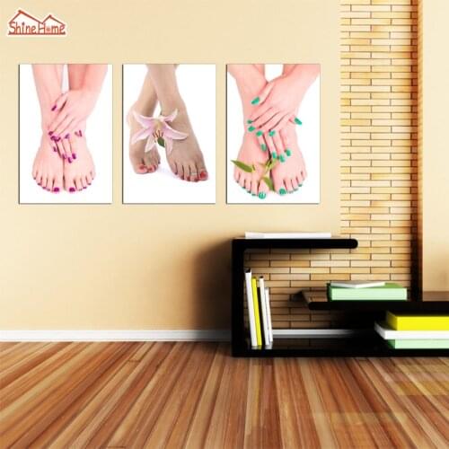 ShineHome-3pcs Canvas Printed Wall Painting Feet Nail Yoga Spa Body Salon Massage Wall Picture Poster Art Panel Canvas Prints