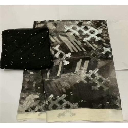 New High Quality African Metal Silk Fabric 5 Yards+ 2 Yards Chiffon African Silk Fabric For Ladies Party Clothing! LXF5211