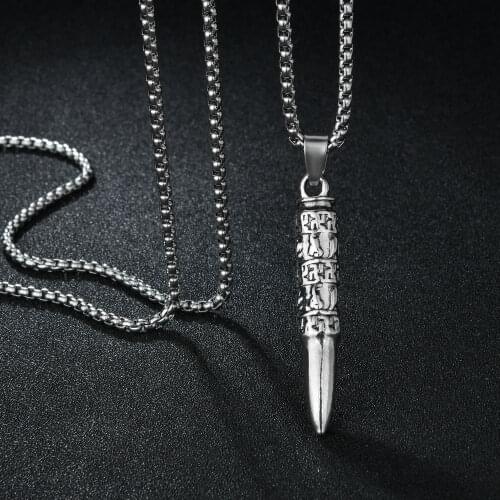 Fashion New Silvery Bullet Pendant Necklace Men Trendy Simple Stainless Steel Chain Men Necklace Jewelry Gift