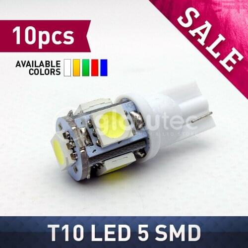 WHOLESALE 10pcs T10 5SMD 5050 LED 12V Car LED Light 5050 led BULB LIGHT T10 W5W 194 5 SMD WHITE RED BLUE GREEN GLOWTEC