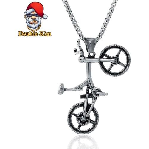 BMX Bicycle Pendant Necklace Men Hiphop Street Culture Titanium Stainless Steel Fashion Trendy Silver Color Necklace Man Jewelry