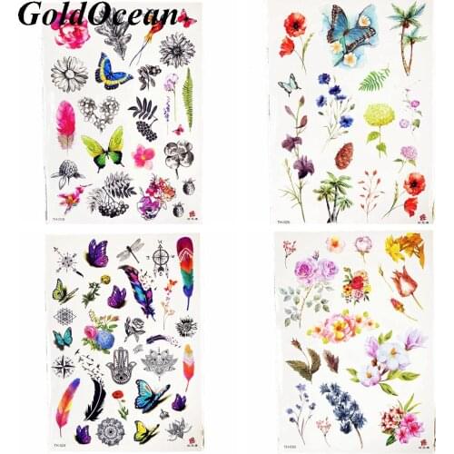 Water Transfer Flash Temporary Tattoo Rose Flowers Feather Butterfly Body Arm Art Tatto For Women Girl Fake Henna Tattoo Sticker