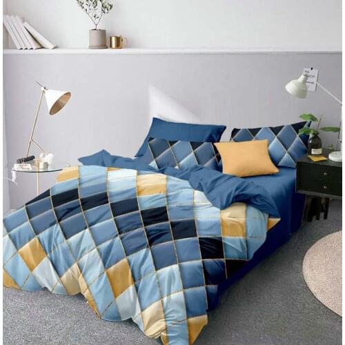 Jeefttby3D Bed Linens Blue Geometric Rhombus Lattice Bed Duvet Cover Pillowcase Quilt Cover Comforter Set Double Queen King Size