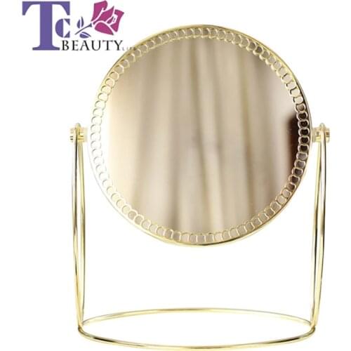 Simple Makeup Mirror Gold Nordic Style Double Sided Table Mirror High End Ladies Office Dormitory Desktop Round Mirror Tool