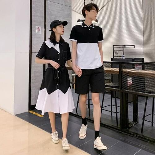 Couples wear summer dress female contrast color POLO collar short sleeve T couples clothes couples clothing