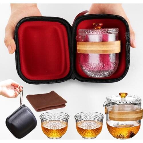 Glass Travel Tea Set Portable Kung Fu Teapot and Cup Set Japanese Style Fast Guest Cup Tea Maker Kung Fu Tea Set