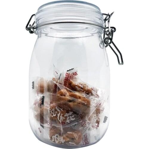 VFGTERTE 1PC 1650ML Plastic Oval Clip Top Storage Jar With Airtight Seal Lid Food Container Preserving Kitchen Spice Organizer