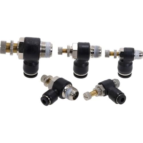 High Quality Throttle Valve L Type Quickly Inserted Pneumatic Joint Fittings SL4 6 8 10 12MM-(M5" 1/8" 1/4" 3/8" 1/2") Black