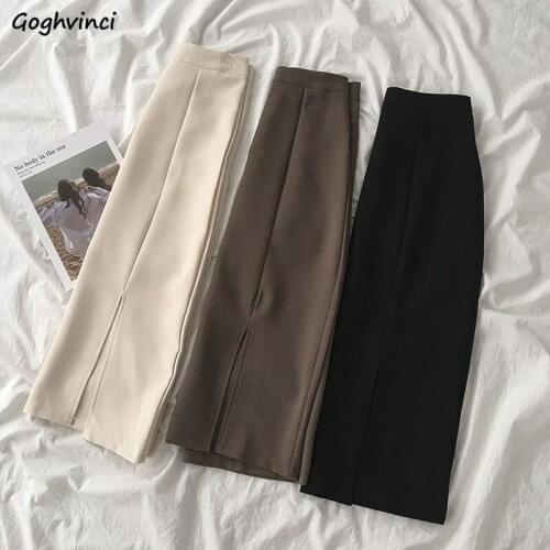 Skirts Women A-line Zipper Slim Office Lady Side Split Elegant Mid-calf High Waist Skirt Korean Style Students All-match Ulzzang