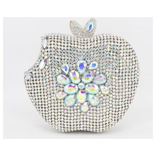 Apple Shape Rhinestone Pink Evening Purse Diamond Crystal Party Clutch Bag Women Wedding Bags Fruit Fashion Ladies Purse Handbag
