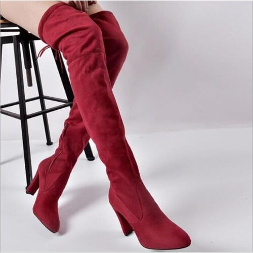 Winter Women Shoes Black Thigh High Boots New Autumn Suede Heel Comfortable Shoes Over The Knee Waterproof Boots Ladies Shoes