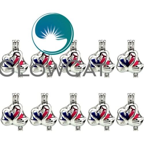 10x K641 Cute Swan Couple Pearl Cage Jewelry Making Essential Oil Diffuser Beads Cage Locket Pendant Lover Girl