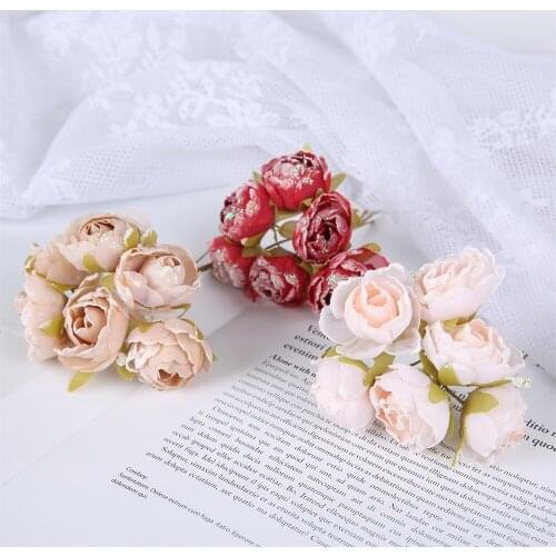 6/12Pcs Artificial Silk Rose Flower Fake Bouquet Floral Arranging DIY Floral Crown Home Decor Wall Wedding Wreath Craft Supplies