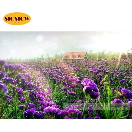 SIOSIOW 5d Purple Lavender Flowers Sea Diamond Painting Full Round Diamond Embroidery Scenery Pictures Of Rhinestones Wall Decor
