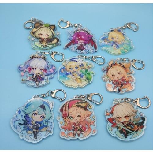 Anime Genshin Impact Kaedehara Kazuha Barbara Gunnhildr Key Chains Two-sided Keychain Cosplay Acrylic Pendant Keyring