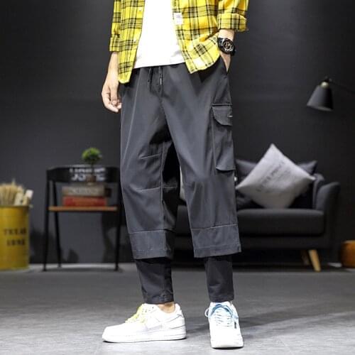 Nice Autumn Pockets Harem Pants Men Black Cargo Pants Casual Male Elastic Waist High Quality Joggers Sweatpants Man Trousers