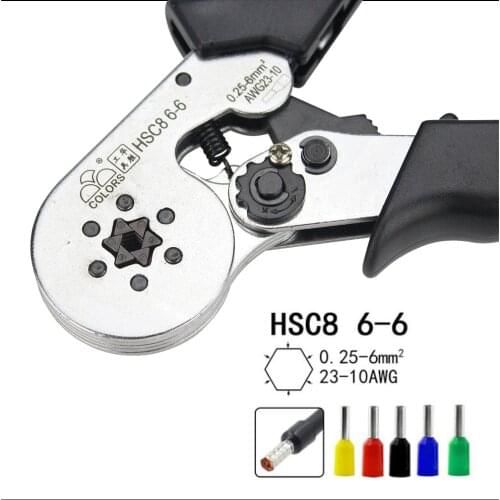FASEN HSC8 6-6 Tool Mini Self-Adjustable Crimping Plier 23-10AWG Capacity 0.25-6mm2 Length 175mm Black